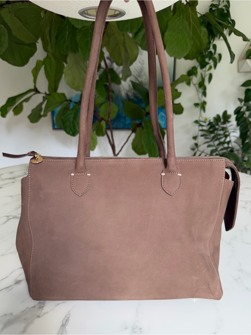 CLARE V. Beatrice Tote Bag Choco Bar Brown Nubuck Leather w/ Suede Lining